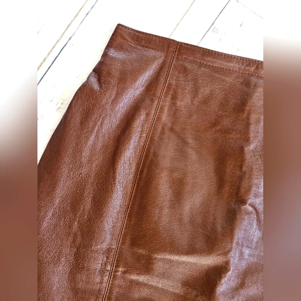 Vintage Savannah Western Fall Genuine Leather Brown Midi Skirt Zip Up Back - Picture 2 of 9